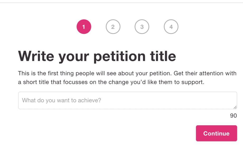 Screenshot of Avaaz website to write your own petition