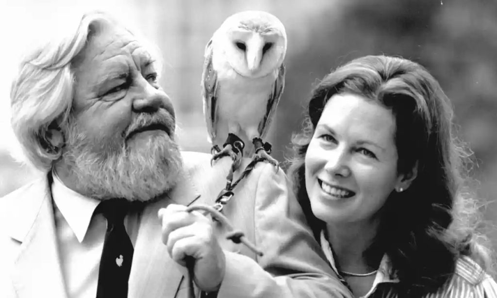Gerald and Lee Durrell, with a barn owl in 1987. Photograph
