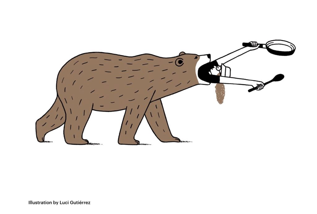 Drawing of a bear eating a person