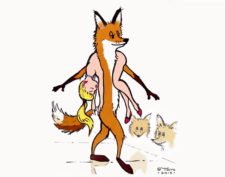 Drawing of fox wearing humans as fur